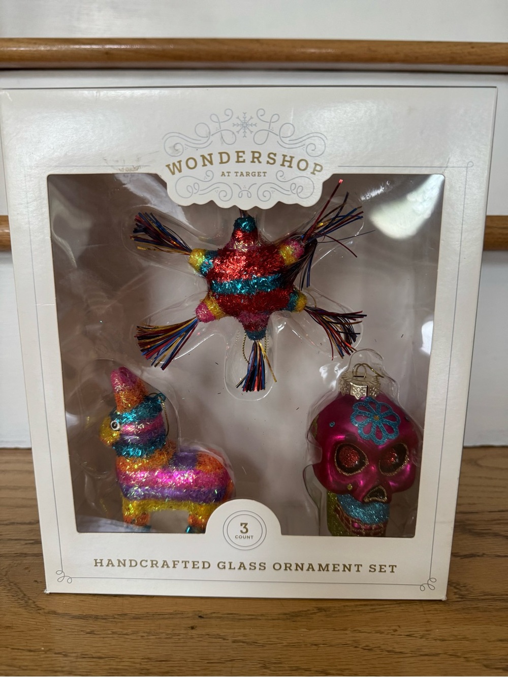 Wondershop Rainbow Fiesta Handcrafted Glass Ornament Set (3-Pack)